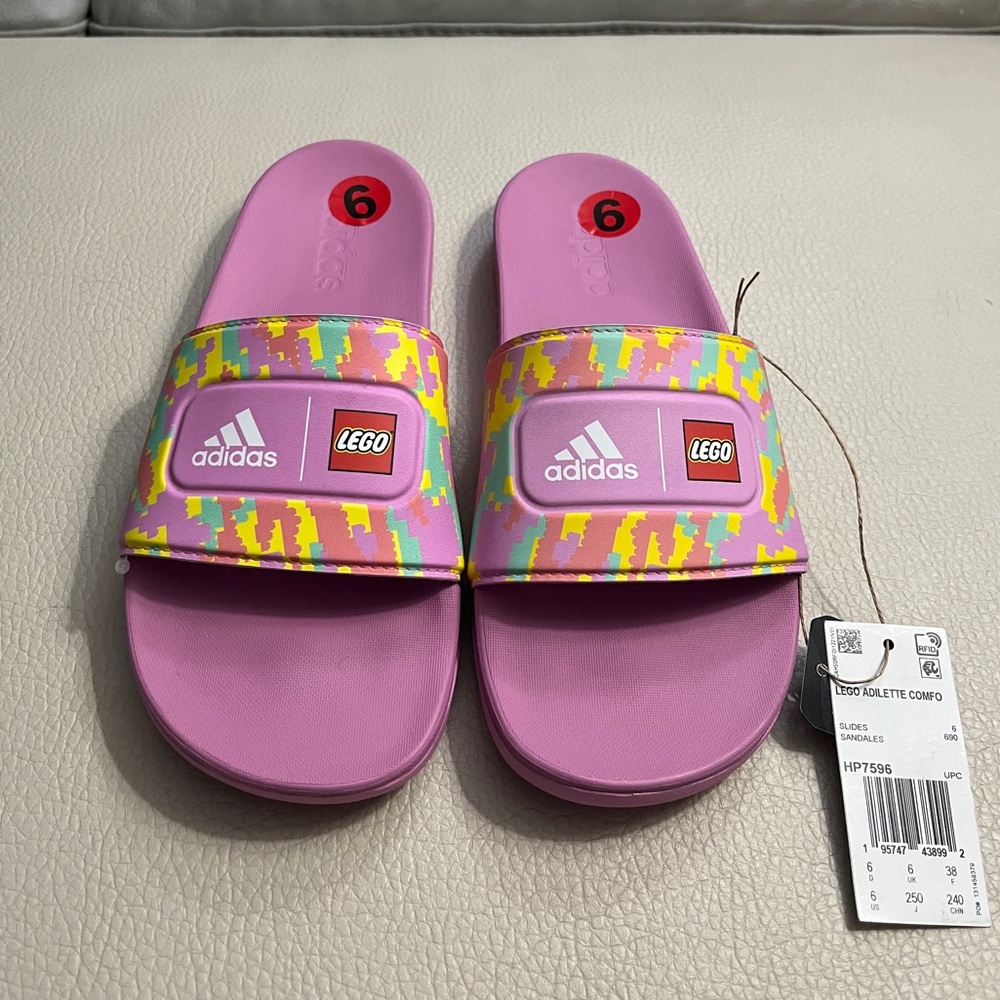 NWT - Adidas Lego Adilette Comfort Sandal - Youth 6/Women 6.5/EU 38
